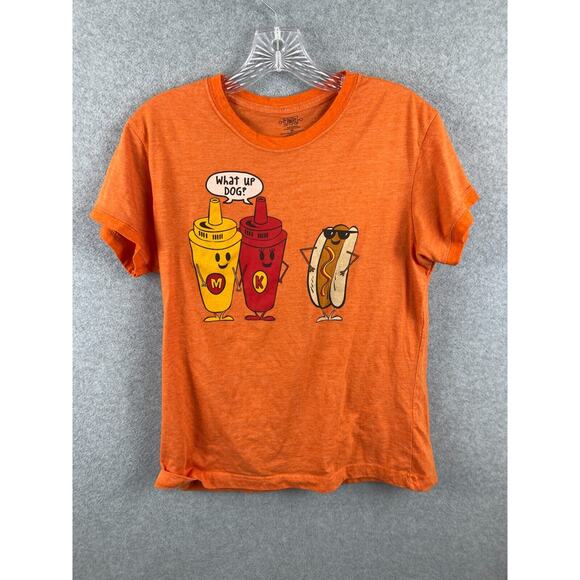 TNT What Up Dog Ketchup Mustard Shirt Youth XL Orange Short Sleeve Tee Funny - Picture 1 of 9